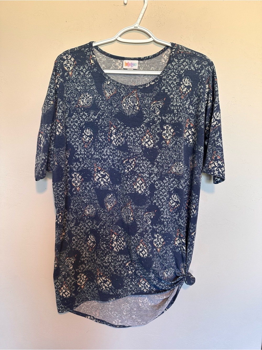 LuLaRoe Navy Blue Short Sleeve Patterned Women's Top Size XS